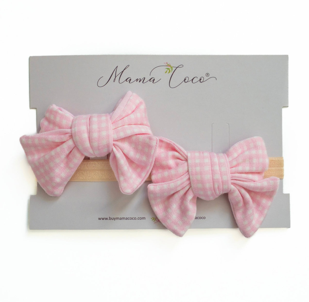 Headband & bow set in baby pink gingham design.