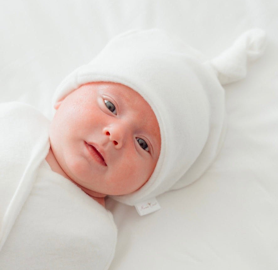 Knotty beanie in Plush Perfection design, made from Plush Dream fabric.
