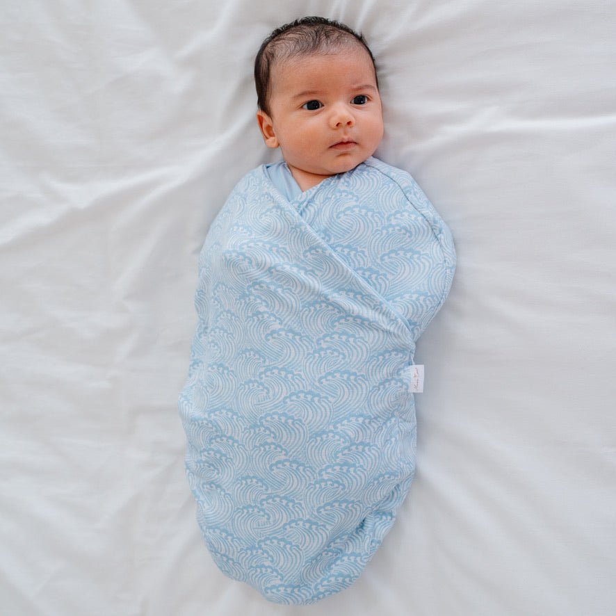 Classic brushed long sleeve newborn essentials bundle in blue swells design.