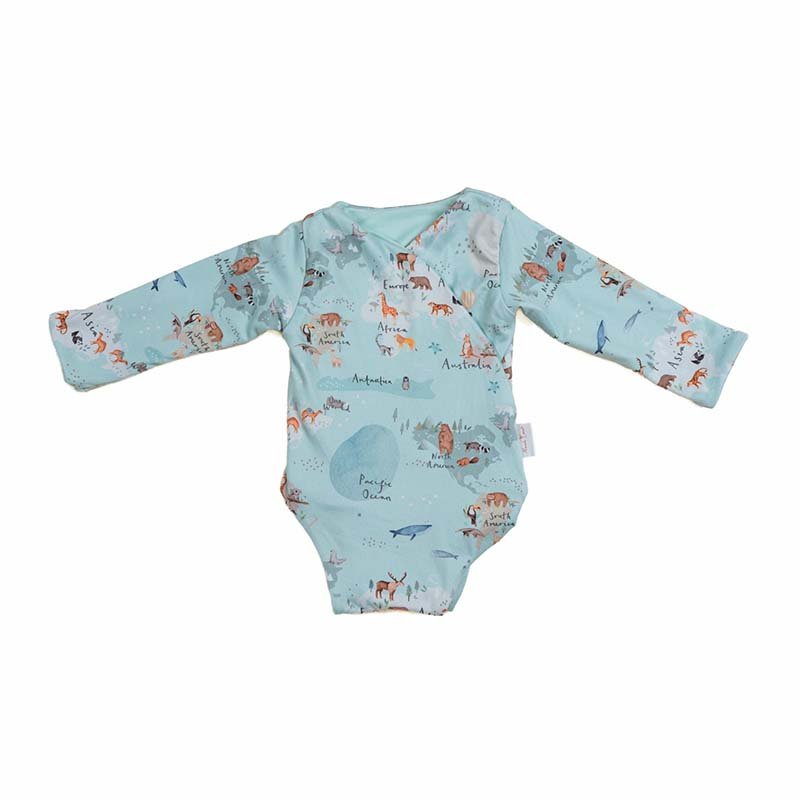Long sleeved winged bodysuit for babies in classic brushed fabric.