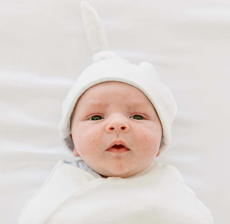 Knotty beanie in Baby Blue Gingham design, made from Silky Modal fabric.