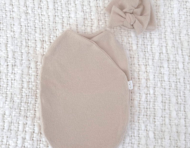 Premium Plush Latte ruched beanie with bow designed for babies.