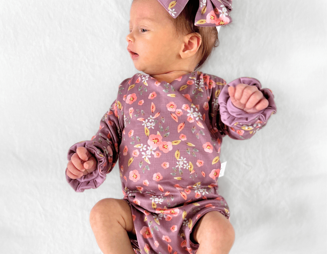 Newborn baby clothing bundle in classic brushed fabric with long sleeve ruffle cuffs.