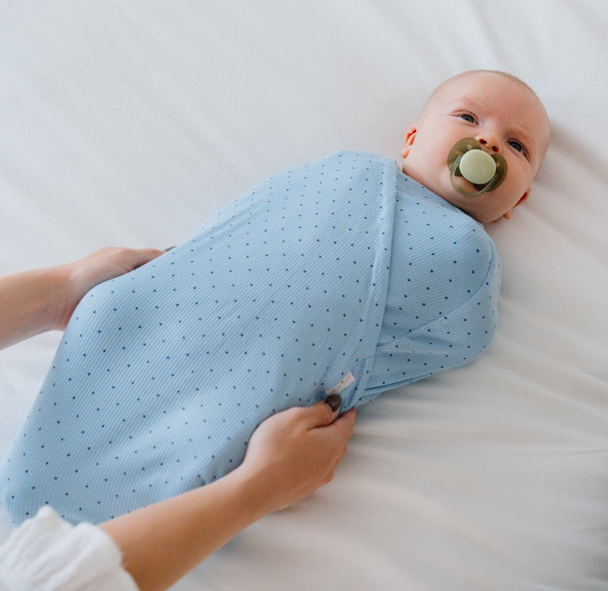 Silky modal long sleeve newborn essentials bundle in dotted blues design.