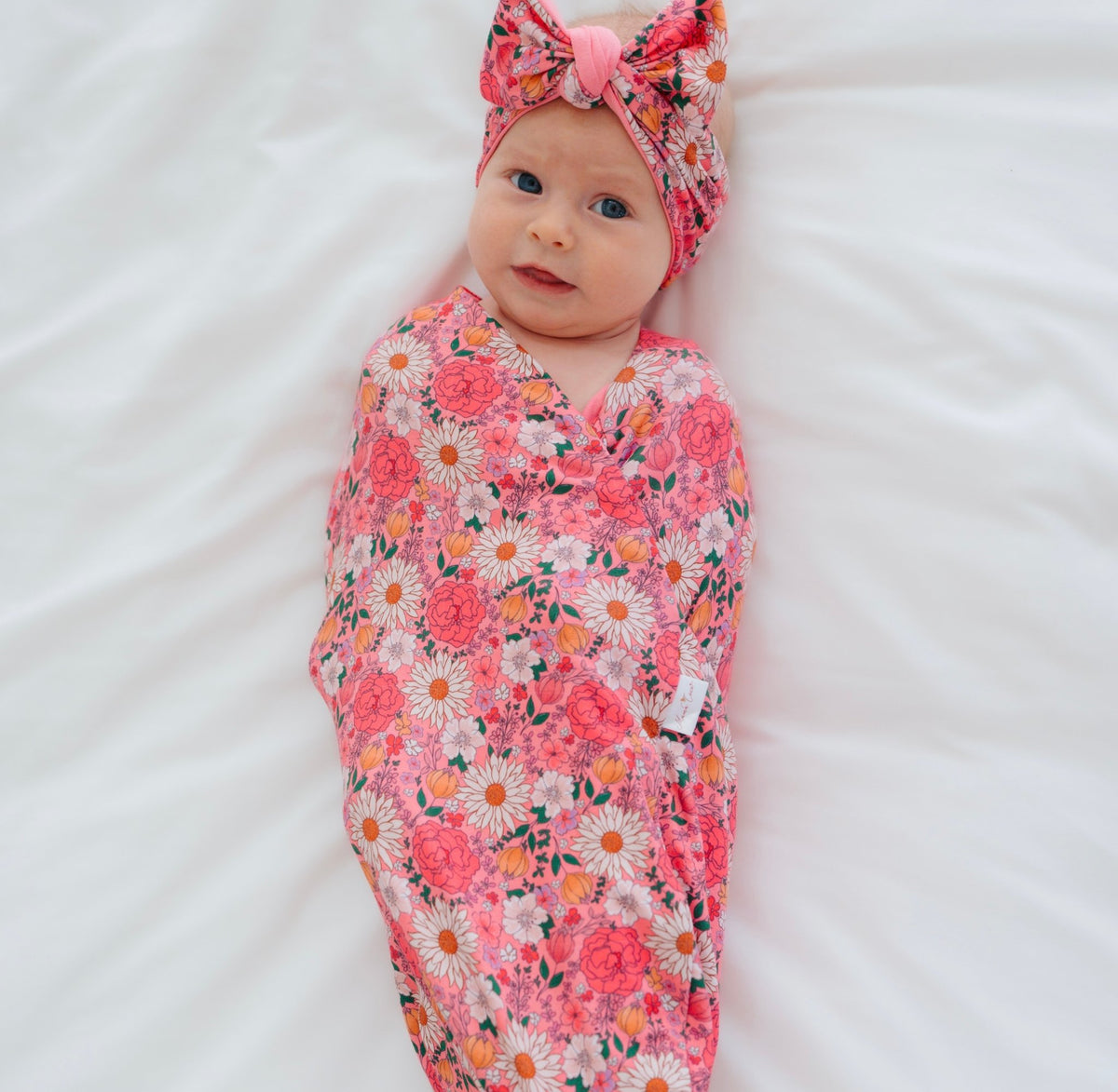 Classic brushed fabric newborn essentials bundle in flower power design.
