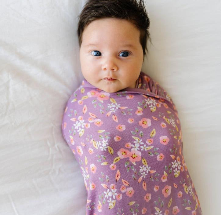 Peachy Lilac design baby cocoon swaddle.