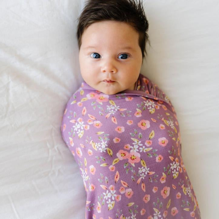 Peachy Lilac design baby cocoon swaddle.