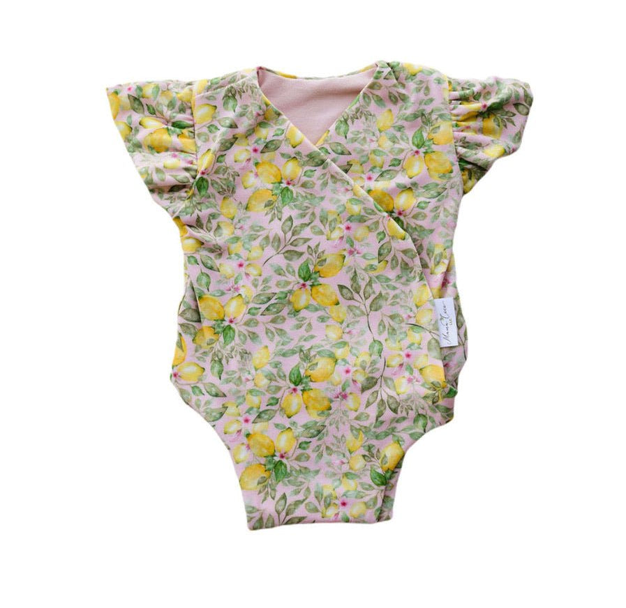 Floral Pink Lemonade short-sleeve bodysuit for baby in Classic Brushed fabric styles.