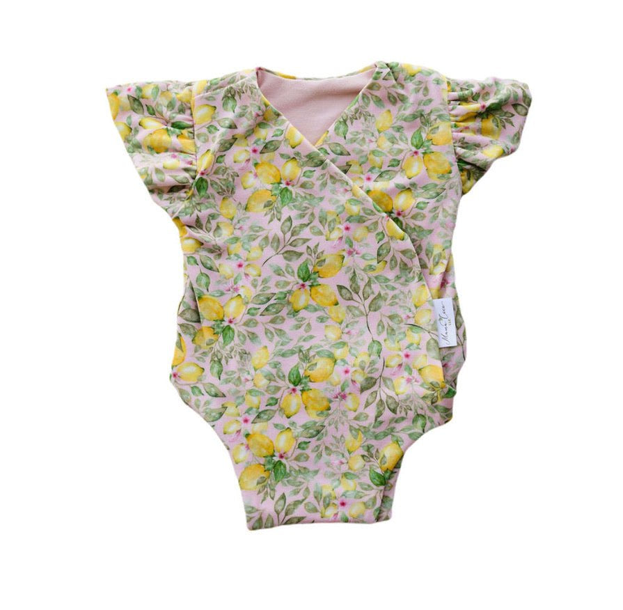 Floral Pink Lemonade short-sleeve bodysuit for baby in Classic Brushed fabric styles.