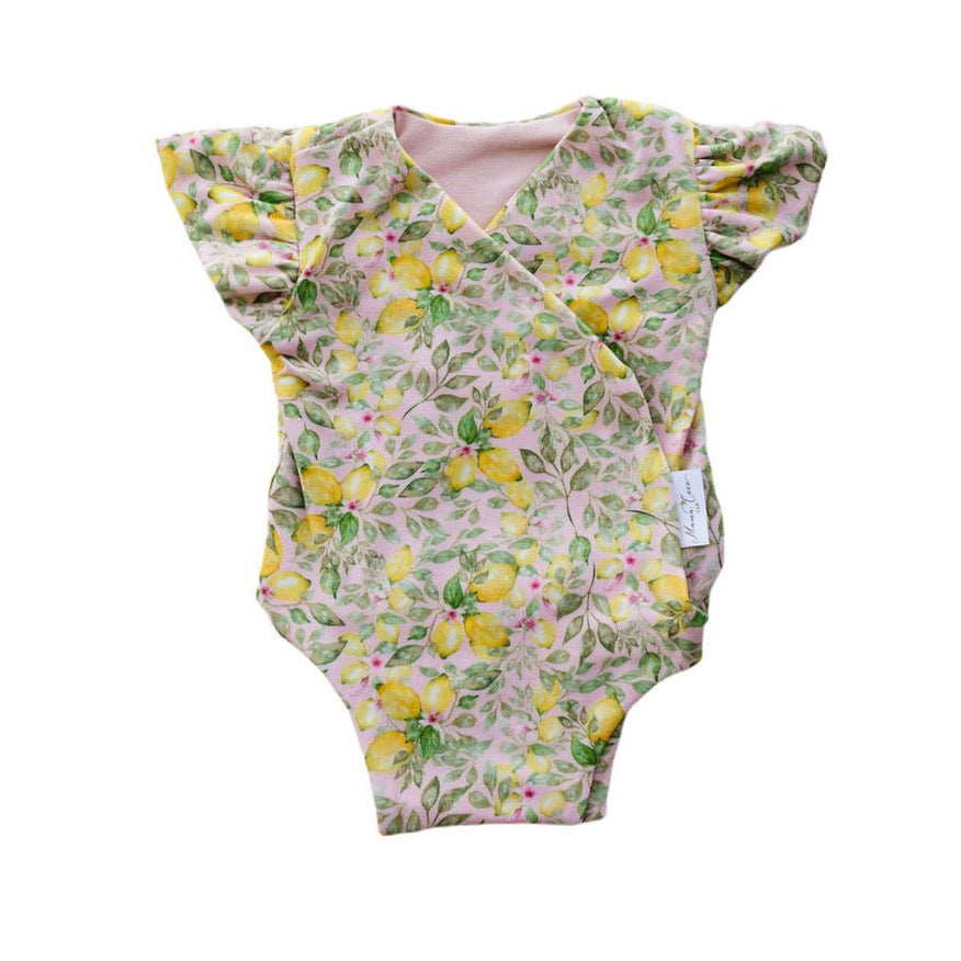 Floral Pink Lemonade short-sleeve bodysuit for baby in Classic Brushed fabric styles.