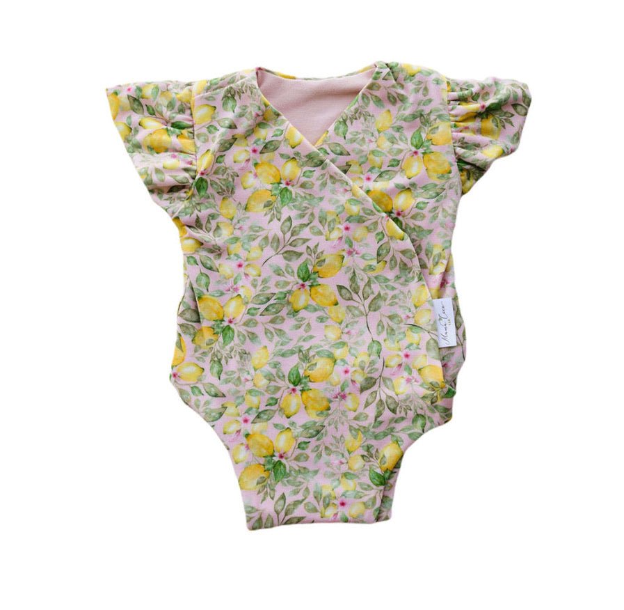 Floral Pink Lemonade short-sleeve bodysuit for baby in Classic Brushed fabric styles.
