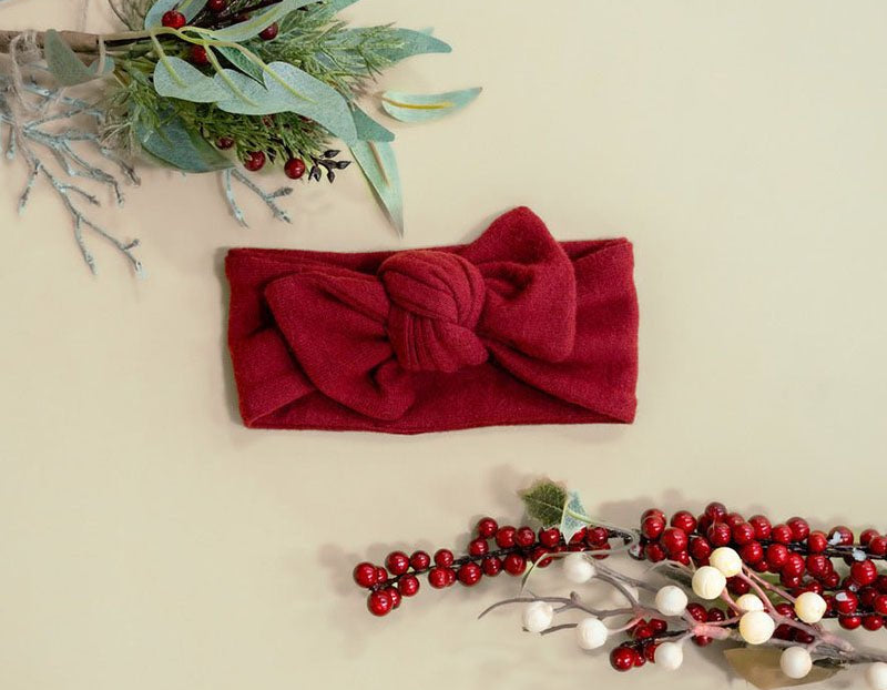 Adorable baby bow headwrap available in luxurious Plush Dark Cherry.