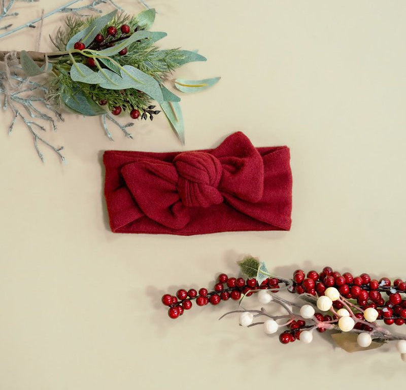 Adorable baby bow headwrap available in luxurious Plush Dark Cherry.