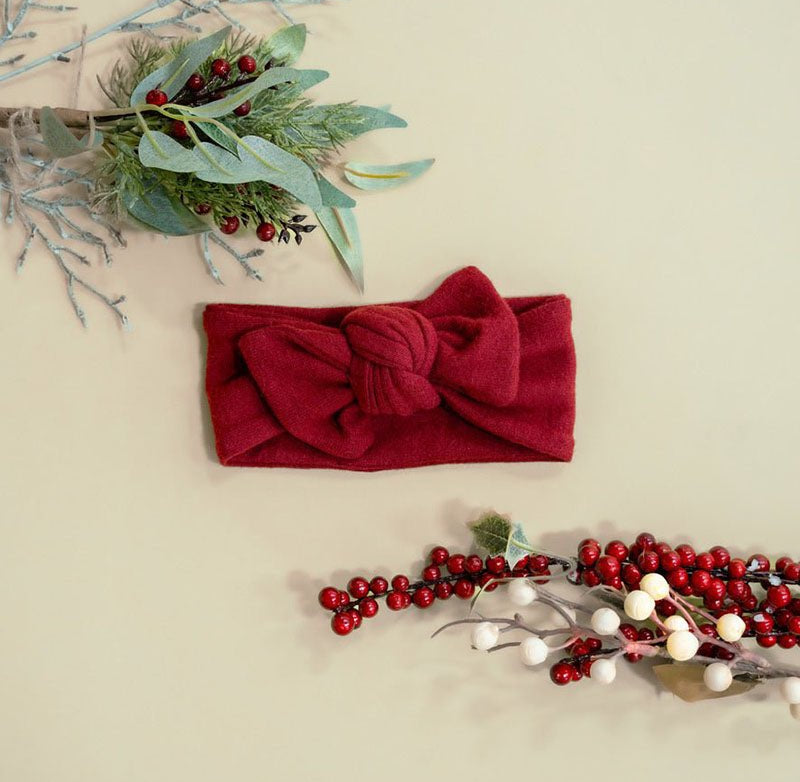 Adorable baby bow headwrap available in luxurious Plush Dark Cherry.