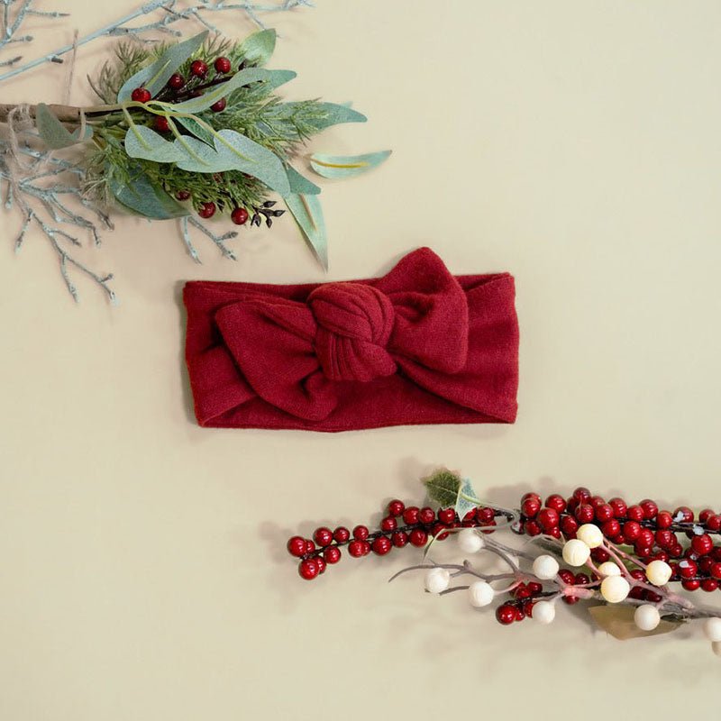 Adorable baby bow headwrap available in luxurious Plush Dark Cherry.