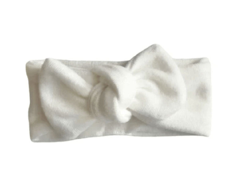 Sweet baby headwrap with bow, made from ultra-soft Plush Perfection fabric.