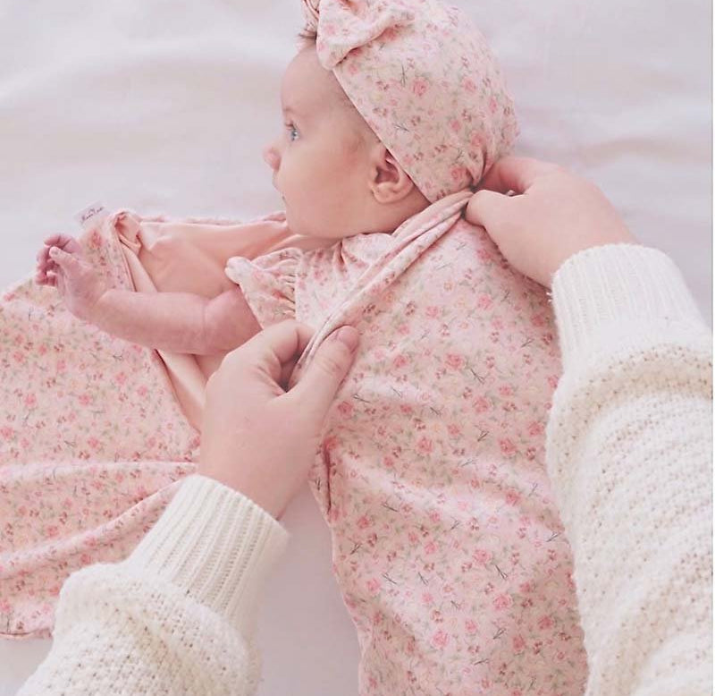 Cozy Silky Modal Dusty Roses baby cocoon swaddle for infants.