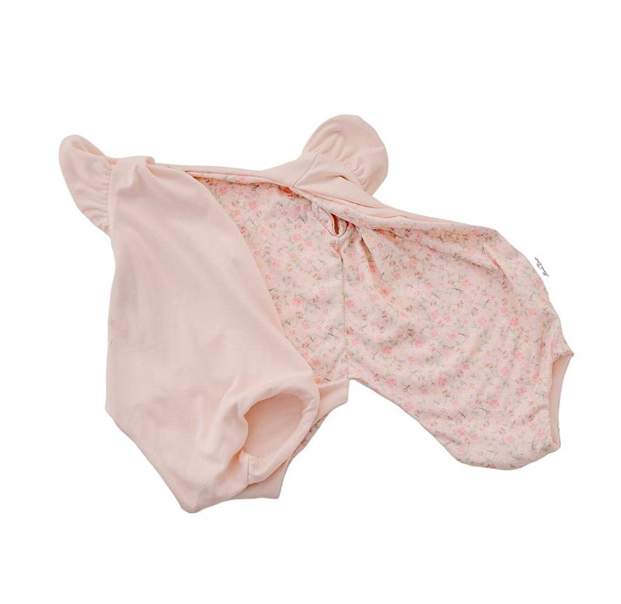 Reversible Dusty Roses short-sleeve bodysuit for baby in soft brushed fabric.