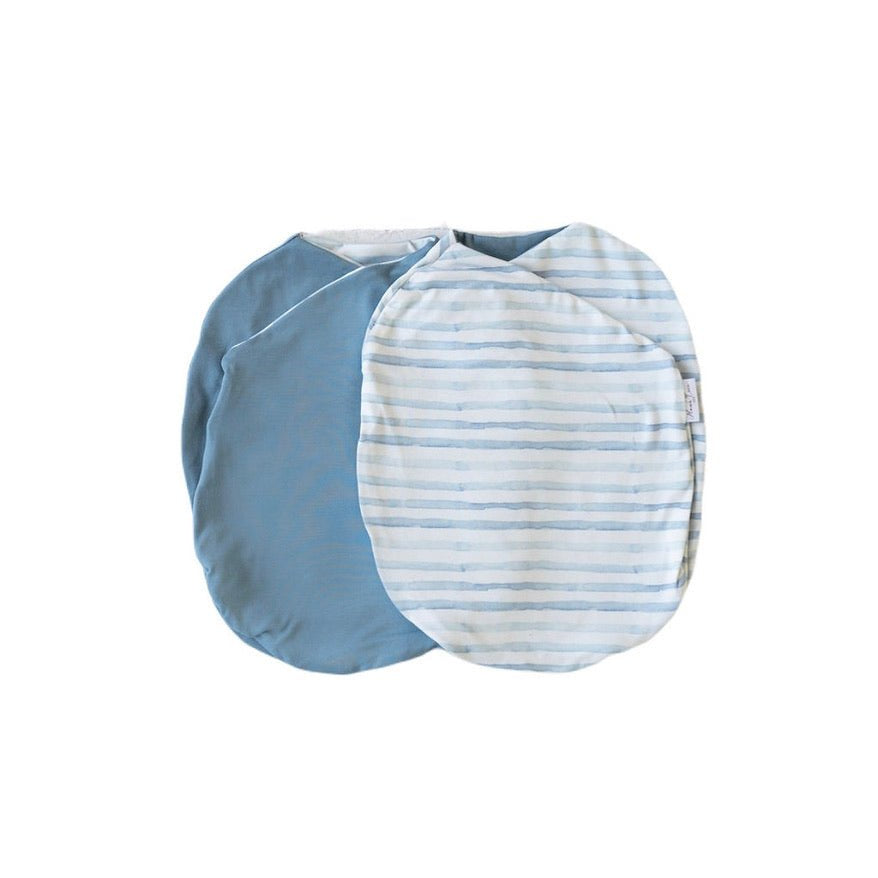 Reversible chambray waves design cocoon baby swaddle in classic brushed fabric.