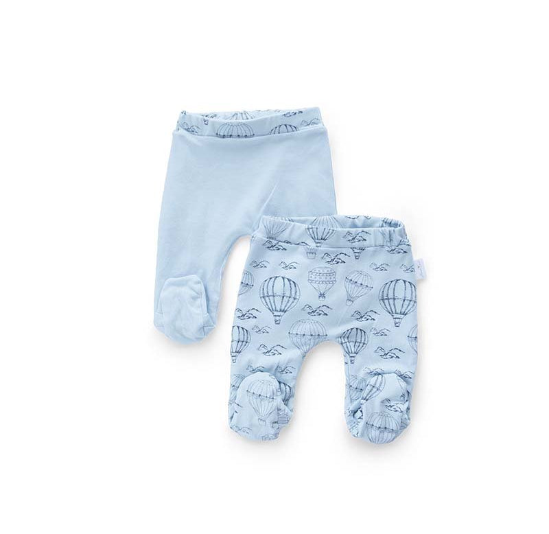 Reversible baby footie pants in bon voyage design.