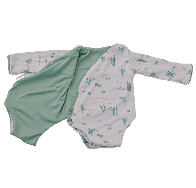 Reversible long-sleeved winged bodysuit for babies in classic brushed fabric.