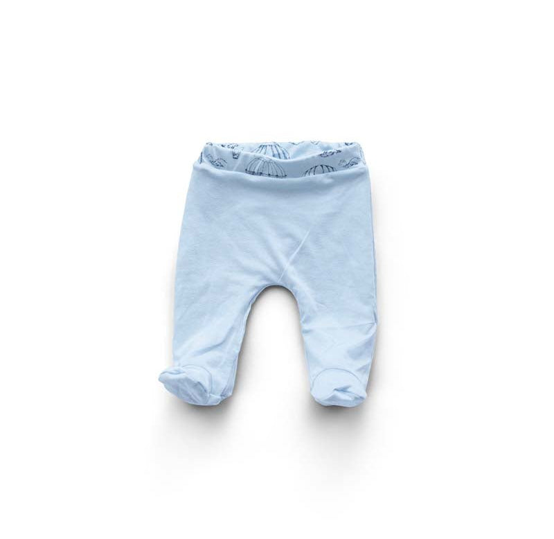 Comfortable reversible bamboo cotton baby footie pants in the Bon Voyage collection.