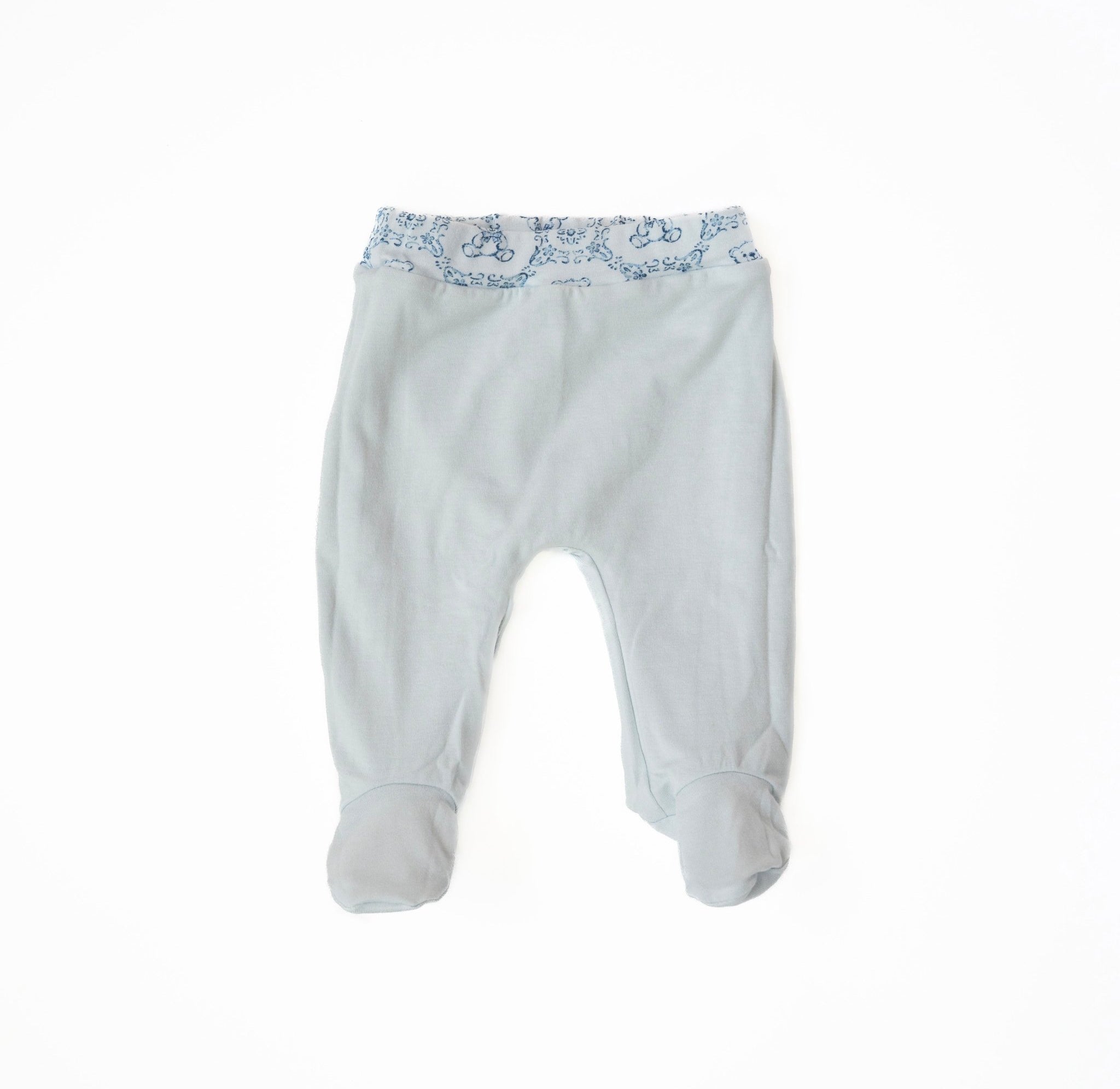 Bamboo cotton footie pants for babies in our charming Teddy Tiles pattern.