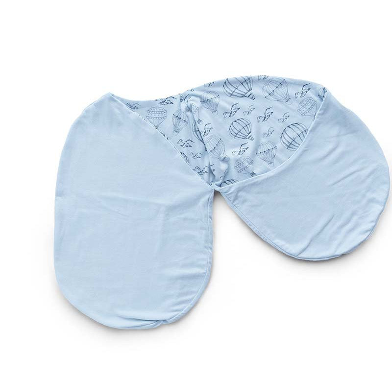 Cocoon swaddle baby blanket made from bamboo and organic cotton fabric with a Bon Voyage pattern.
