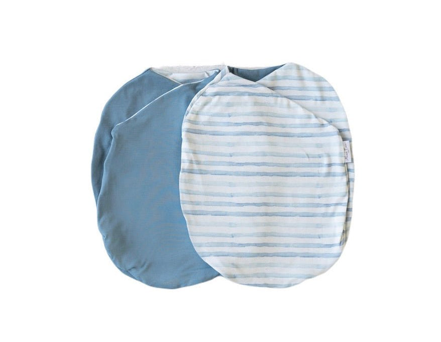 Reversible chambray waves design cocoon baby swaddle in classic brushed fabric.