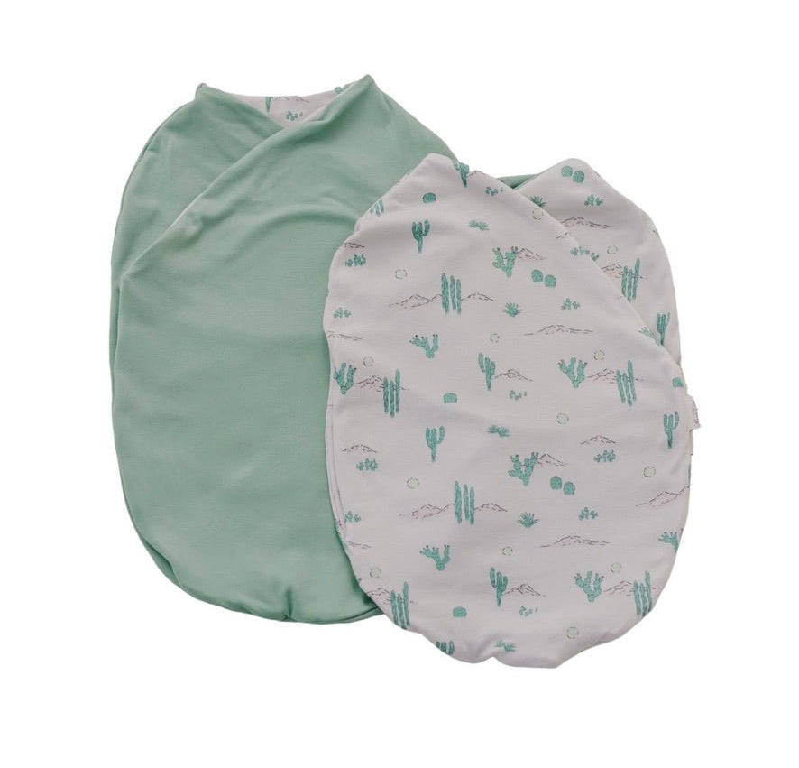 Reversible Desert Sunsets design baby cocoon swaddle.