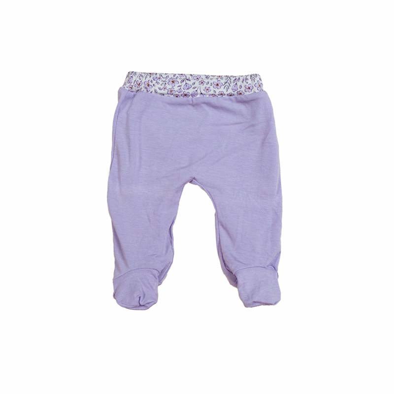 Reversible baby footie pants designed in silky modal fabric featuring our Purple Posies design.