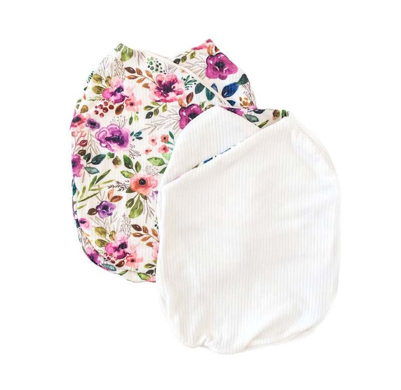 Reversible Ivory wildflowers design baby cocoon swaddle.
