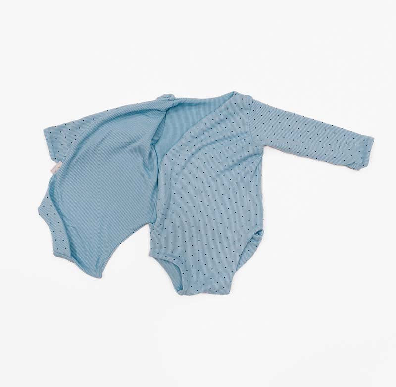 Reversible Dotted Blues design long-sleeved winged bodysuit.