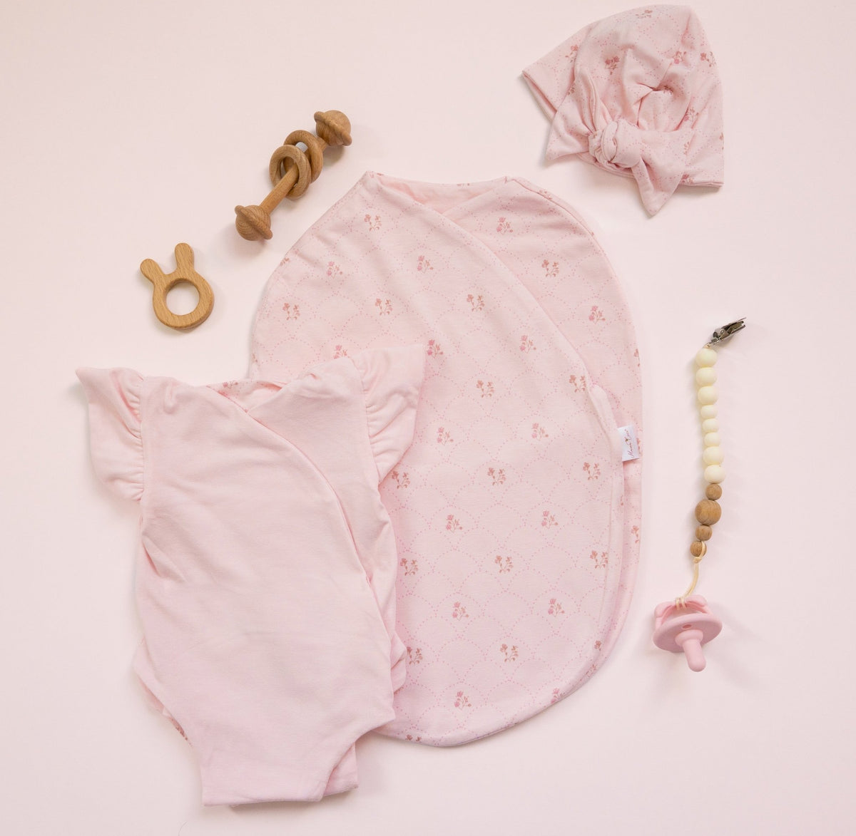 Newborn essentials bundle with flutter sleeves in bamboo cotton fabric with dainty dots design.