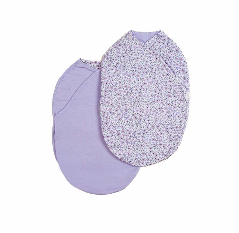 Reversible Purple Posies cocoon swaddle baby blanket in Silky Modal fabric styles with floral elegance.
