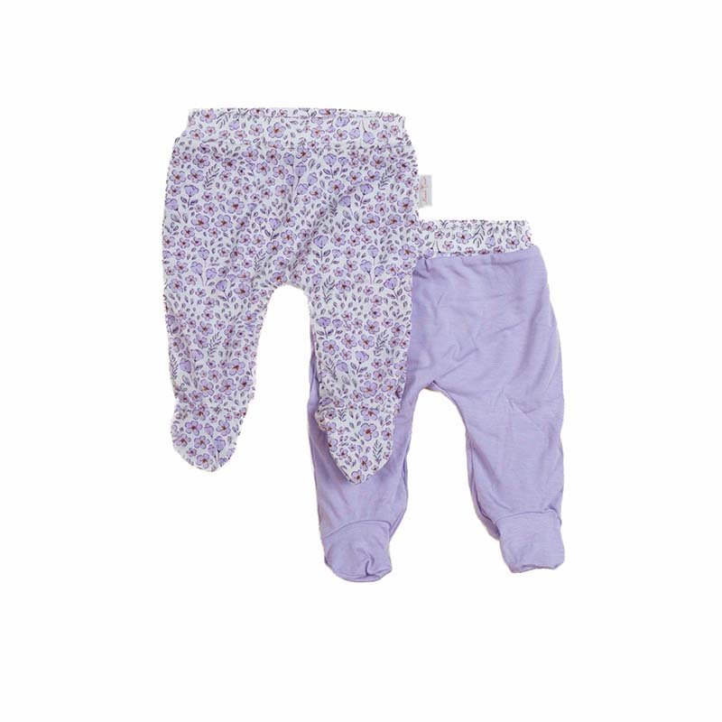 Reversible baby footie pants designed in silky modal fabric featuring our Purple Posies design.