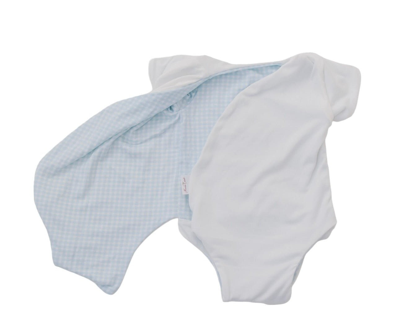 Baby Blue Gingham design winged bodysuit for babies in silky modal fabric.