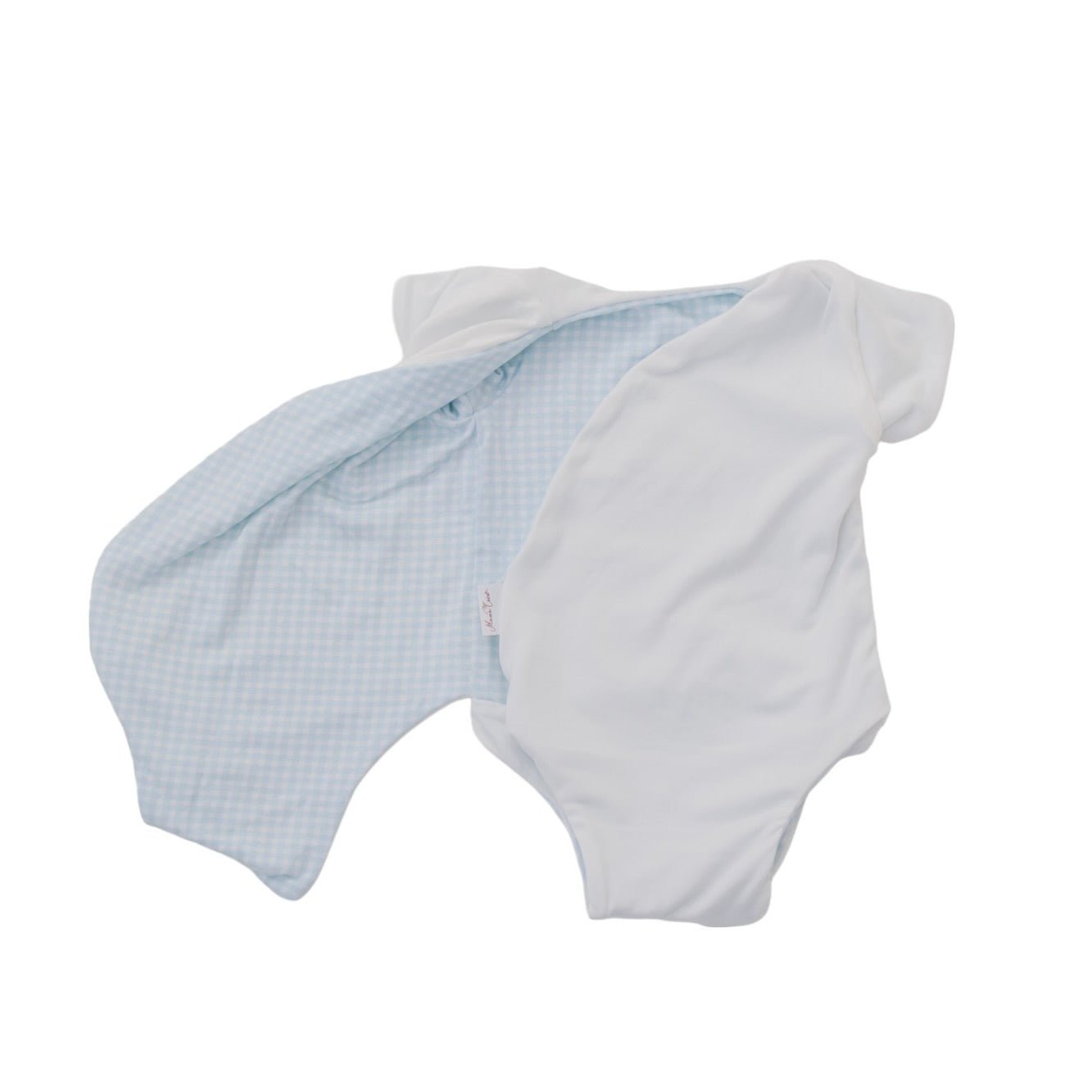 Baby Blue Gingham design winged bodysuit for babies in silky modal fabric.