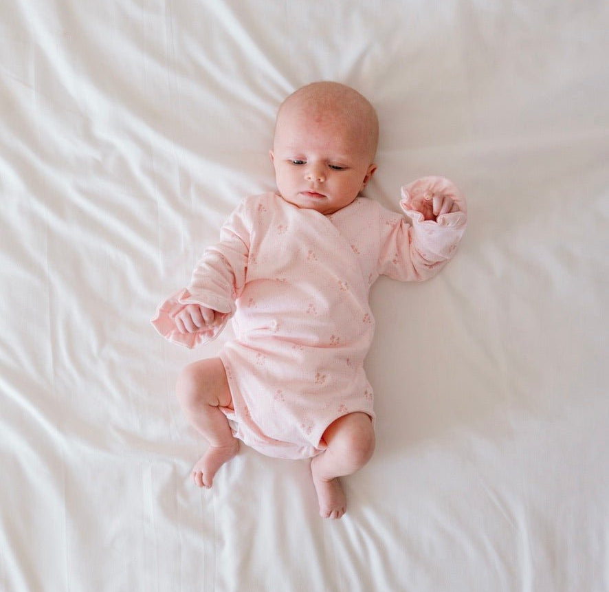 Dainty dots ruffle cuff long sleeve onesie outfit bundle made from bamboo cotton.