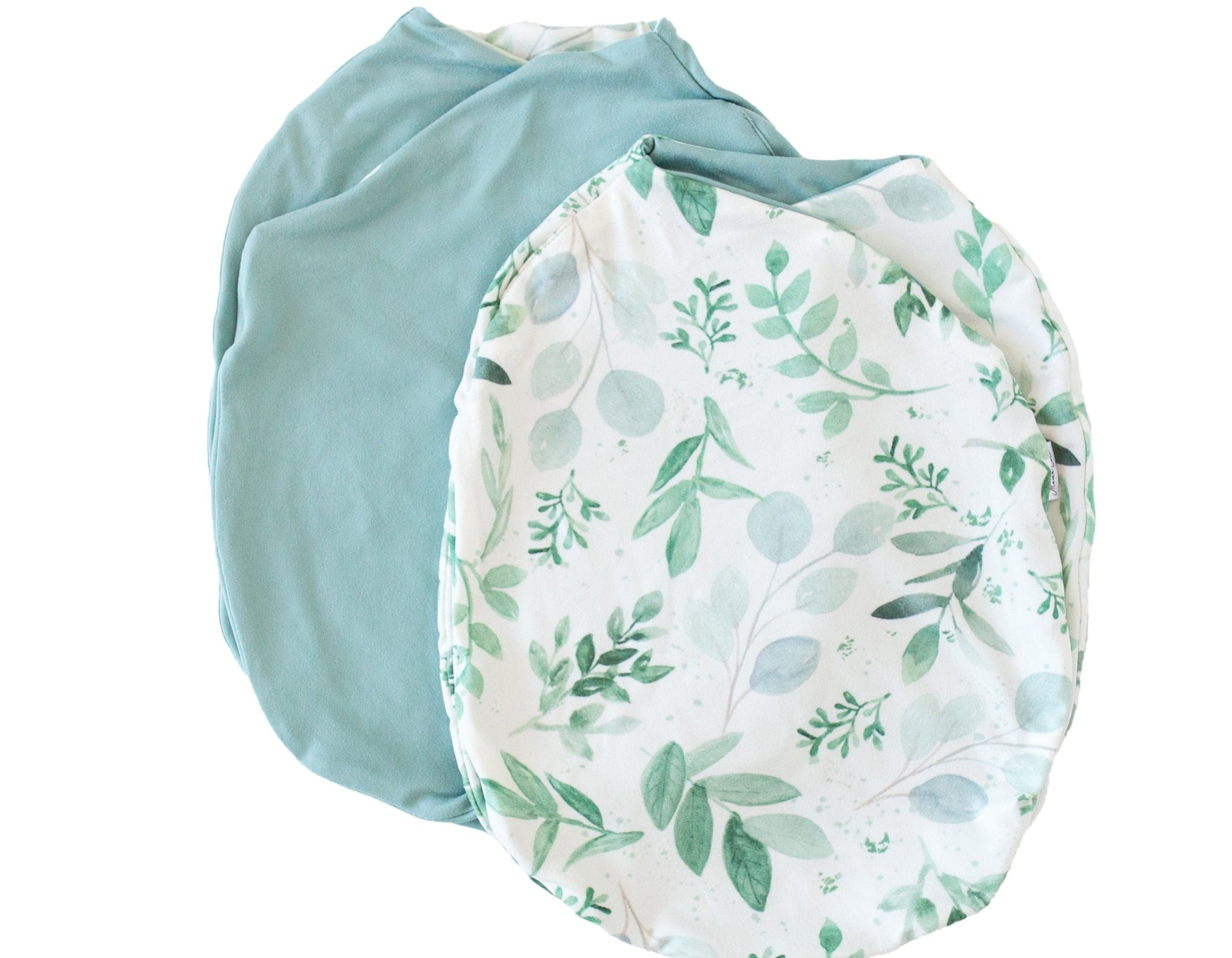 Saged eucalyptus design cocoon baby swaddle in classic brushed fabric.