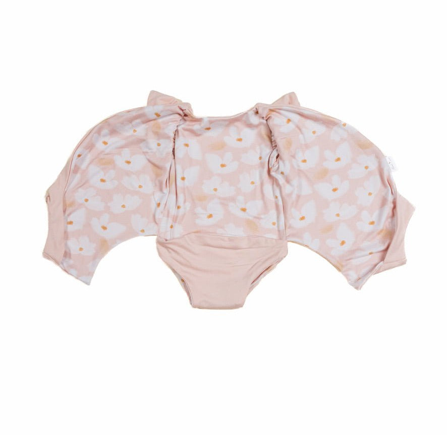 Sweet Lily patterned short-sleeve bodysuit for baby in soft Classic Brushed fabric styles.