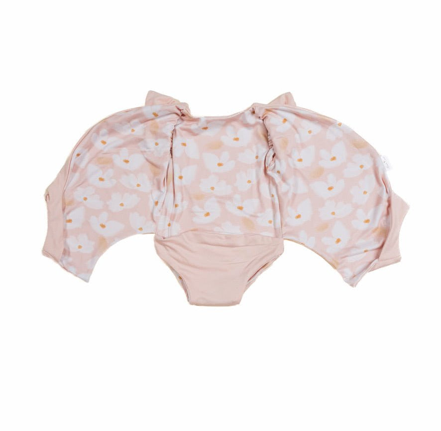 Sweet Lily patterned short-sleeve bodysuit for baby in soft Classic Brushed fabric styles.