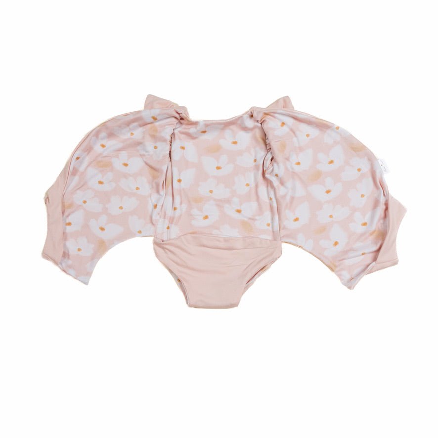 Sweet Lily patterned short-sleeve bodysuit for baby in soft Classic Brushed fabric styles.