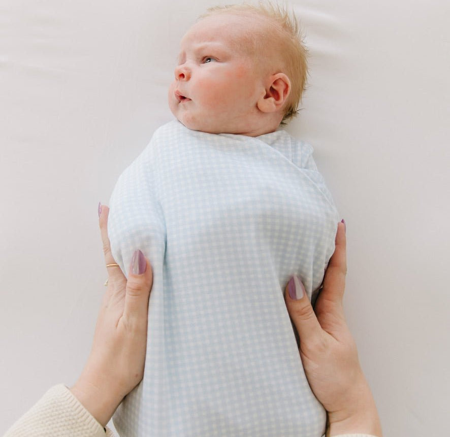 Silky modal short sleeve newborn essentials bundle in baby blue gingham design.