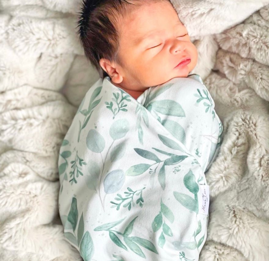 Classic-brushed short sleeve newborn essentials bundle in saged eucalyptus design.