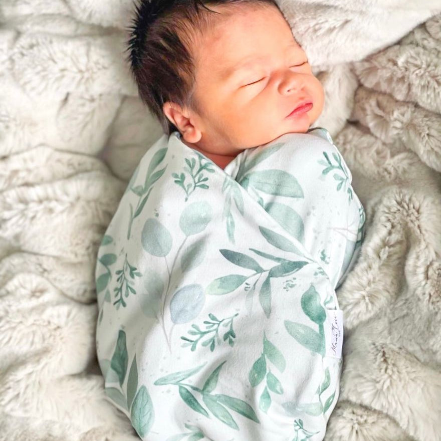 Classic-brushed short-sleeve newborn essentials bundle in saged eucalyptus design.