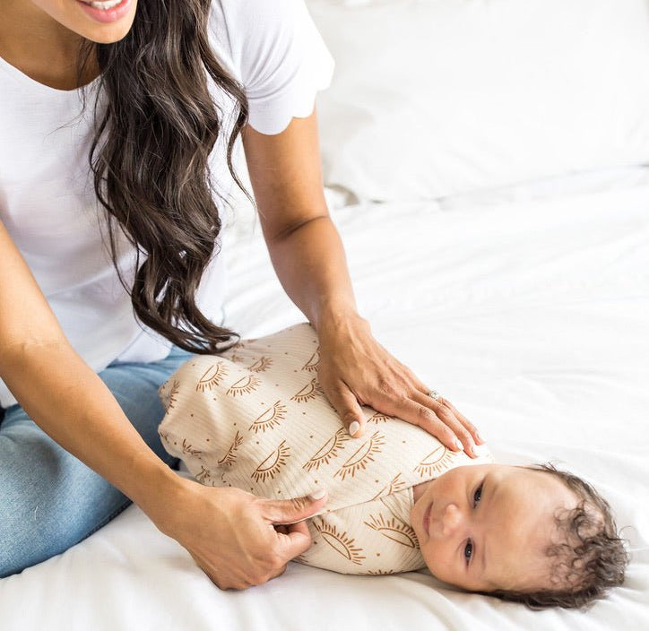 Classic-brushed short sleeve newborn essentials bundle in sandy sunsets design.