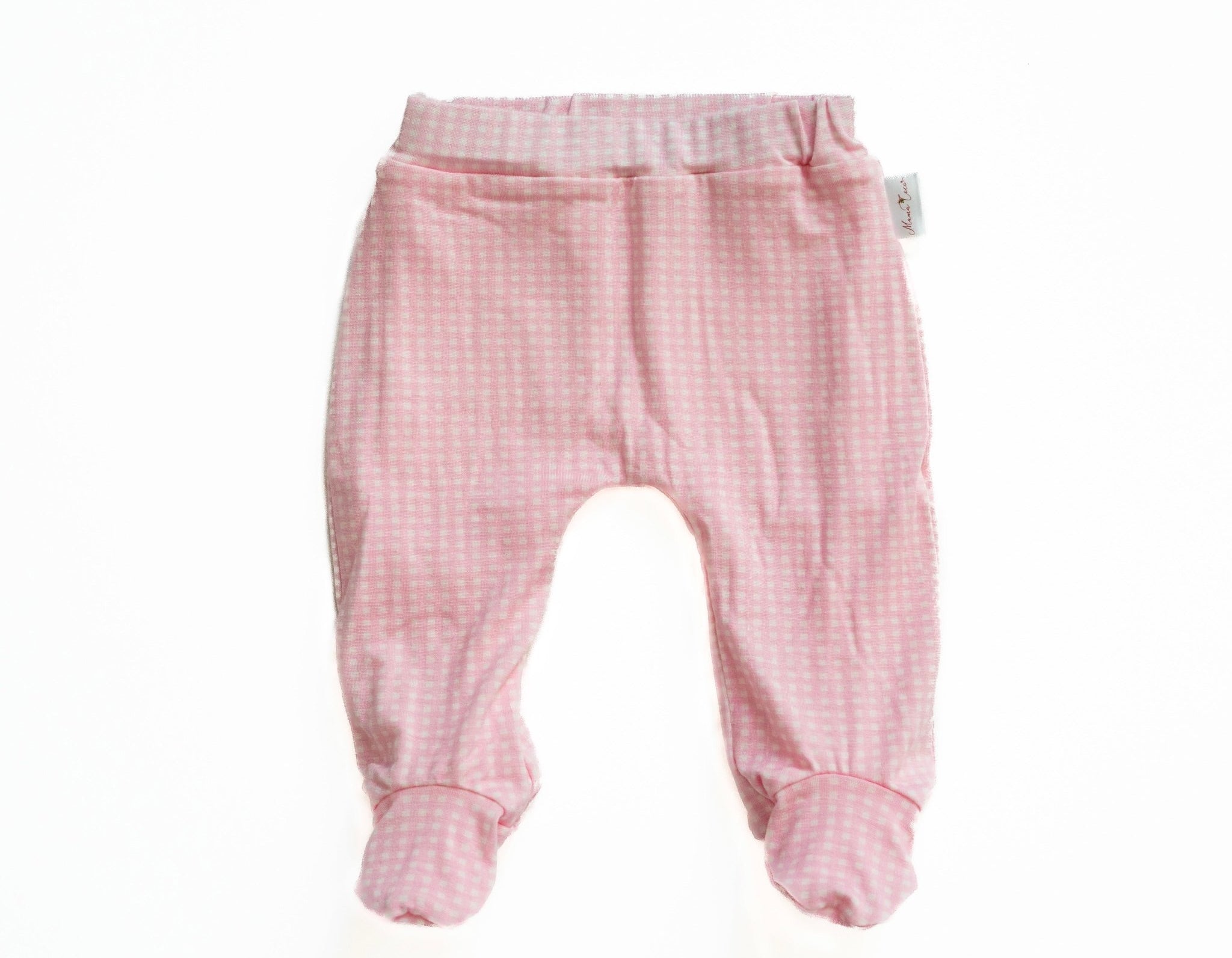 Silky modal baby footie pants featuring the charming Baby Pink Gingham design.