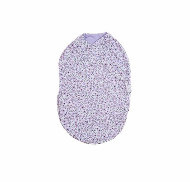 Cocoon swaddle baby blanket in Silky Modal fabric styles accented by Purple Posies florals.