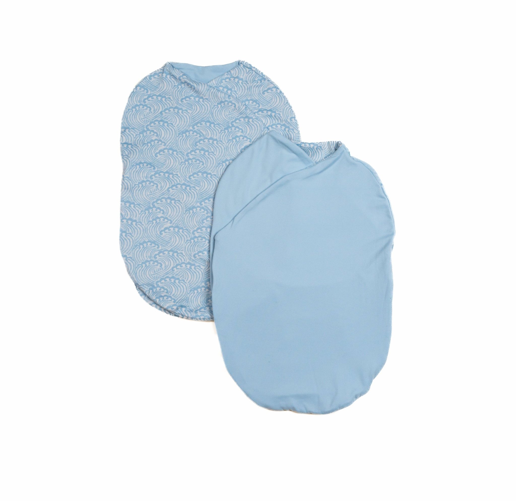 Silky Modal baby cocoon swaddle in Blue Swells for newborn comfort.